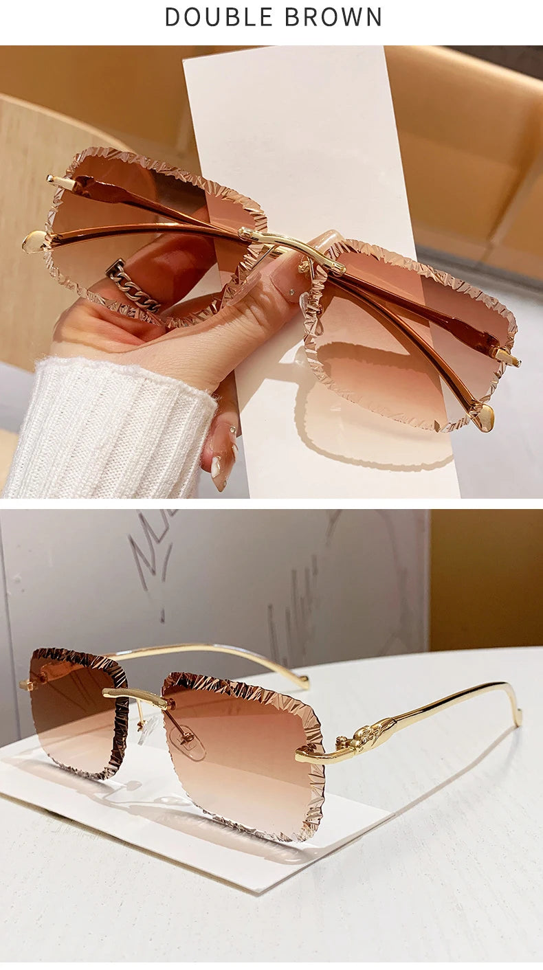 Fashion Luxury Brand Designer Sunglasses Women Men 2026 Leopard Rimless Vintage Elegant Shades Glasses Trendy Cute Sunglasses
