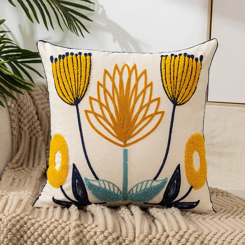 Embroidered Throw Pillow Cover 45x45cm Soft Cozy Cotton Outdoor Decorative Pillowcase Covers with Zipper for Couch Sofa Bedroom
