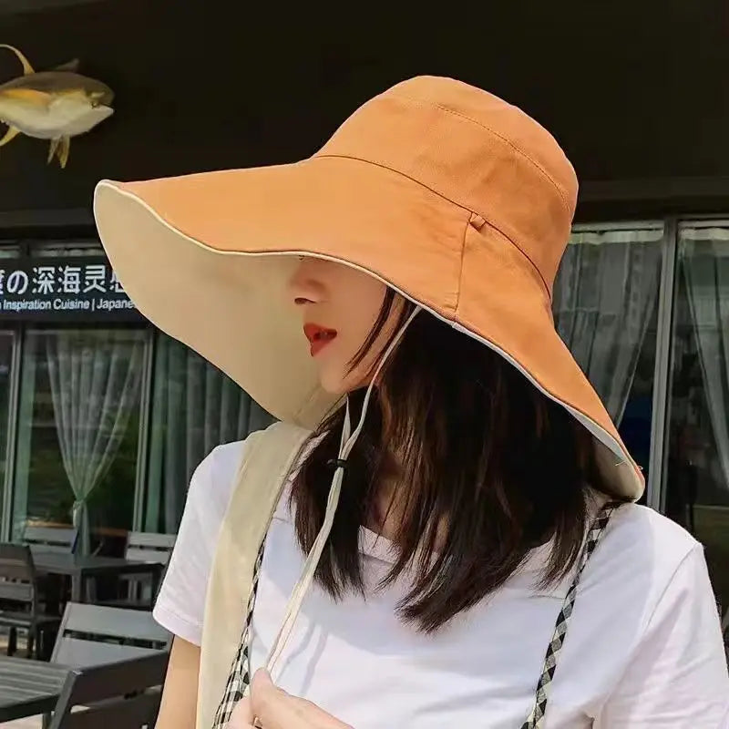 Wide Brim UPF 50+ Sun Hat Women Anti-UV Protection Hiking Fisherman Cap Fold Summer Solid Beach Hat 2023 Double sided Sun hat