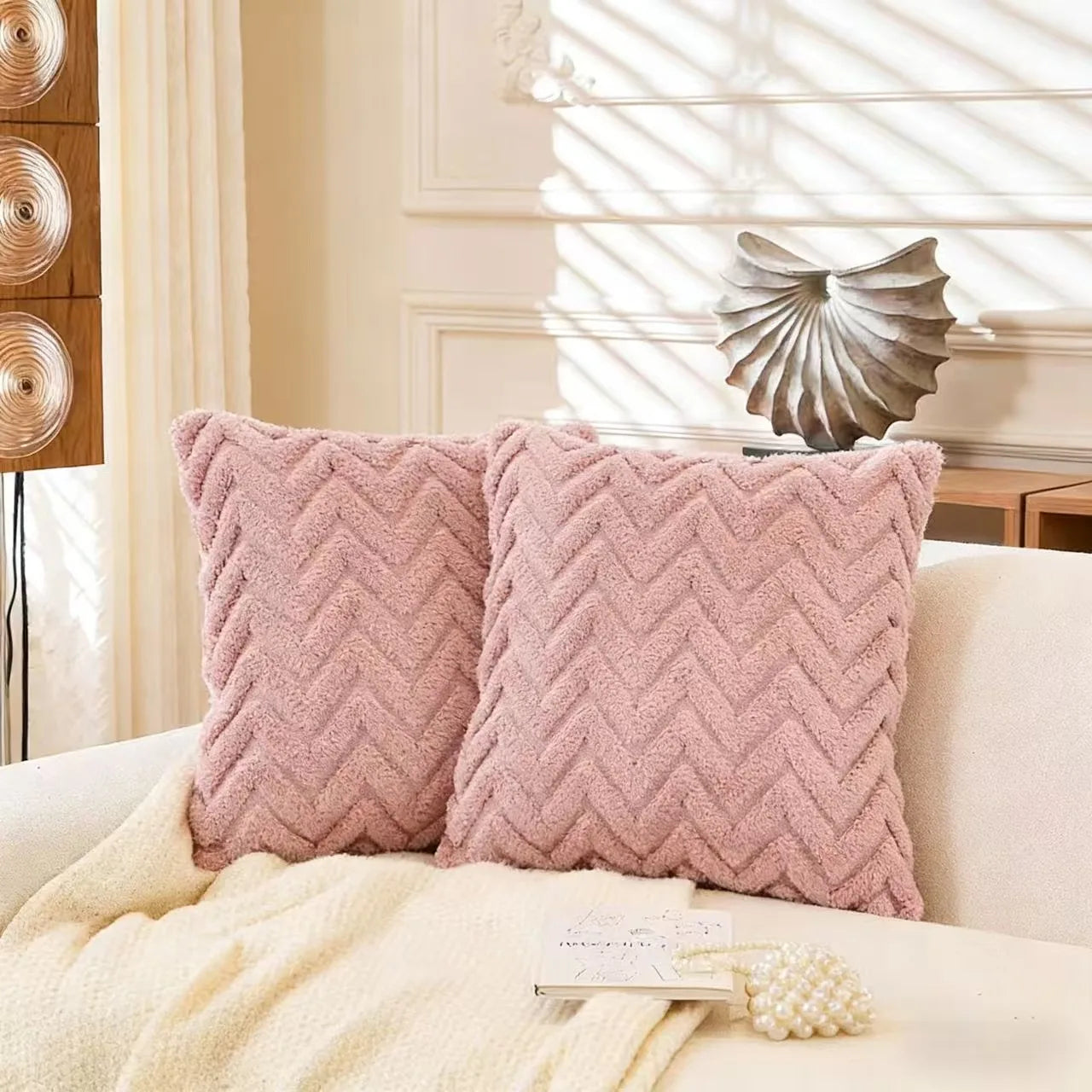 2pcs artificial plush wave pattern Throw Pillow Covers, suitable for various occasions such as bedding and home decoration