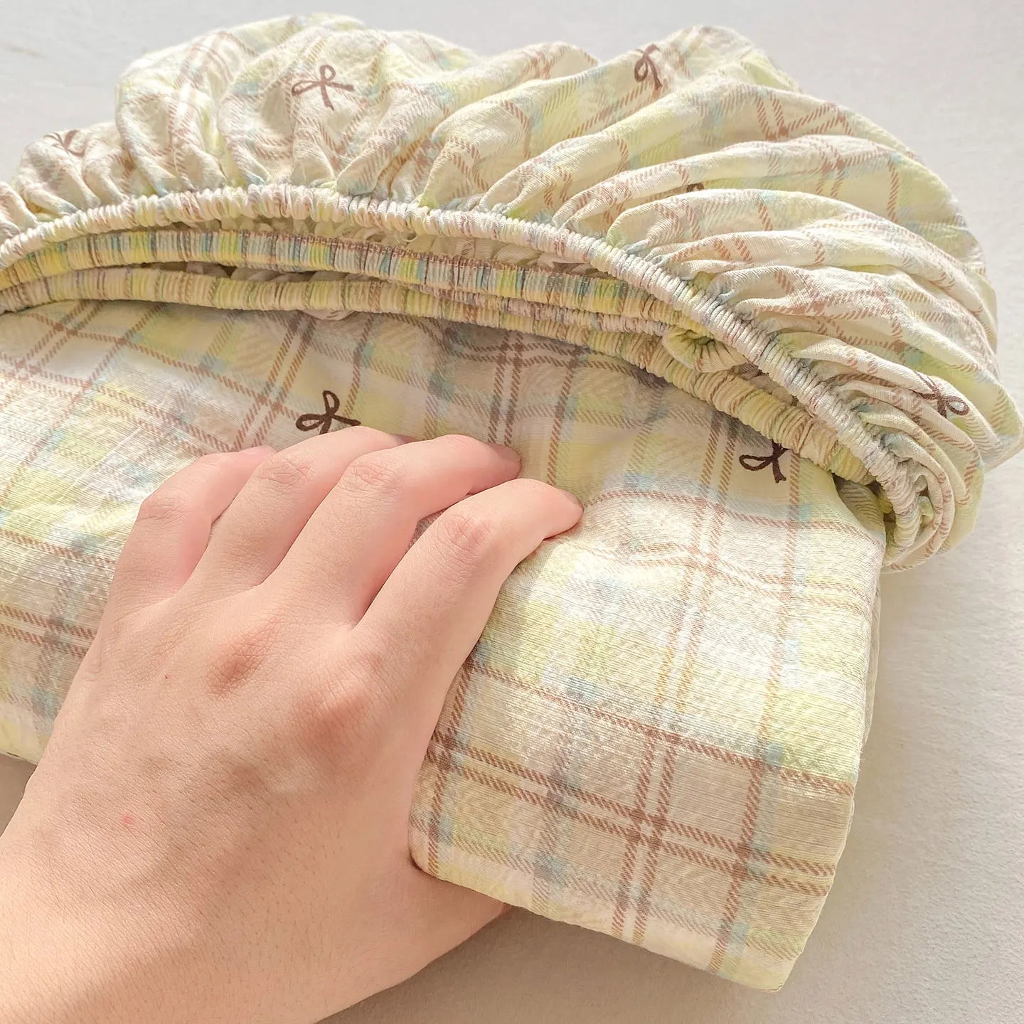 Washed Cotton Fitted Sheet with Elastic Bands Non Slip Adjustable Mattress Cover Printed  Pure Cotton  for Double King Queen