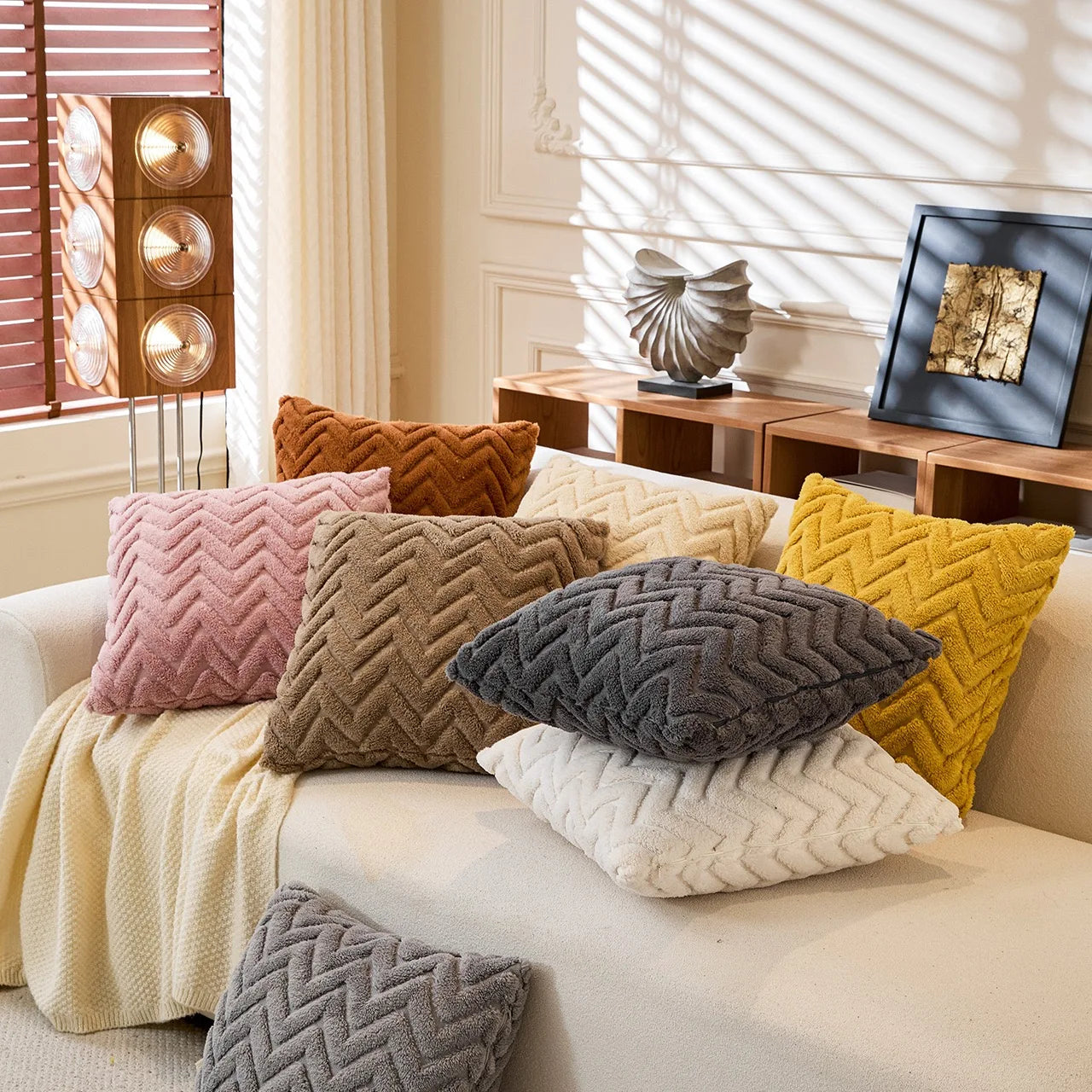 2pcs artificial plush wave pattern Throw Pillow Covers, suitable for various occasions such as bedding and home decoration