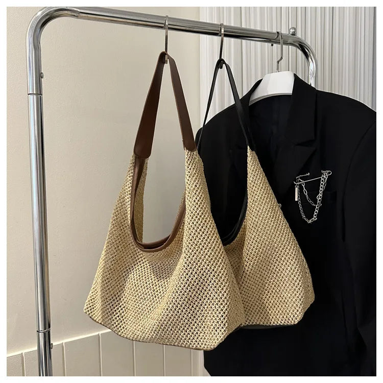 Casual Beach Summer Popular Woven Mother-in-law Bag 2024 Fashionable One-shoulder Seaside Travel Beach Straw Bag Drop Shipping