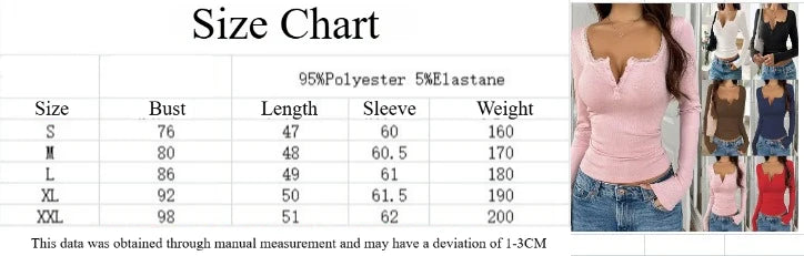 Women Y2K Lace Button Tops Autumn Spring Long Sleeve Solid Fashion T-shirts Slim Sexy Basic Pullover Shirt Casual Street Clothes