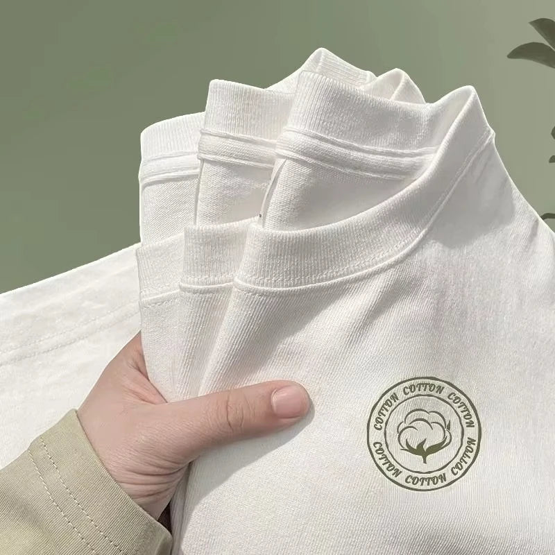 500/300g Heavy-duty White Pure Cotton T-shirt Thickened Threaded Round Neck Short Sleeves Three Needle Half Sleeve Tees
