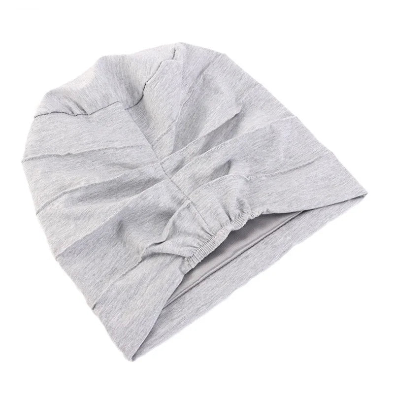 Women Stretch Beanie Chemo Cotton Hair Turban Hat Double-layer Soft Satin Lining Crinkled Hijab Inner Hijab Caps