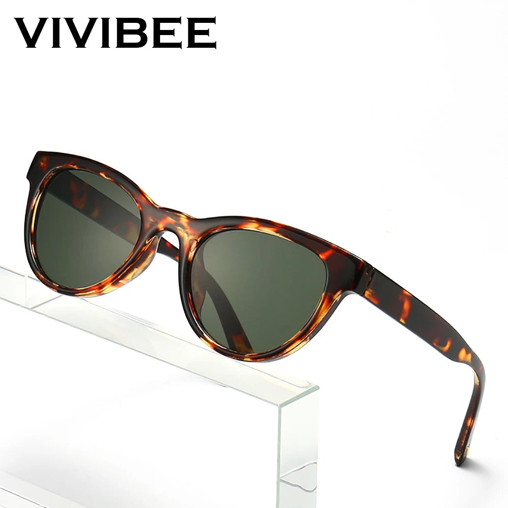 VIVIBEE 2026 Cat Eye Sunglasses Women Leopard Frame Retro Cateye Summer Jasper Green Lens Vintage Female Small Sun Glasses