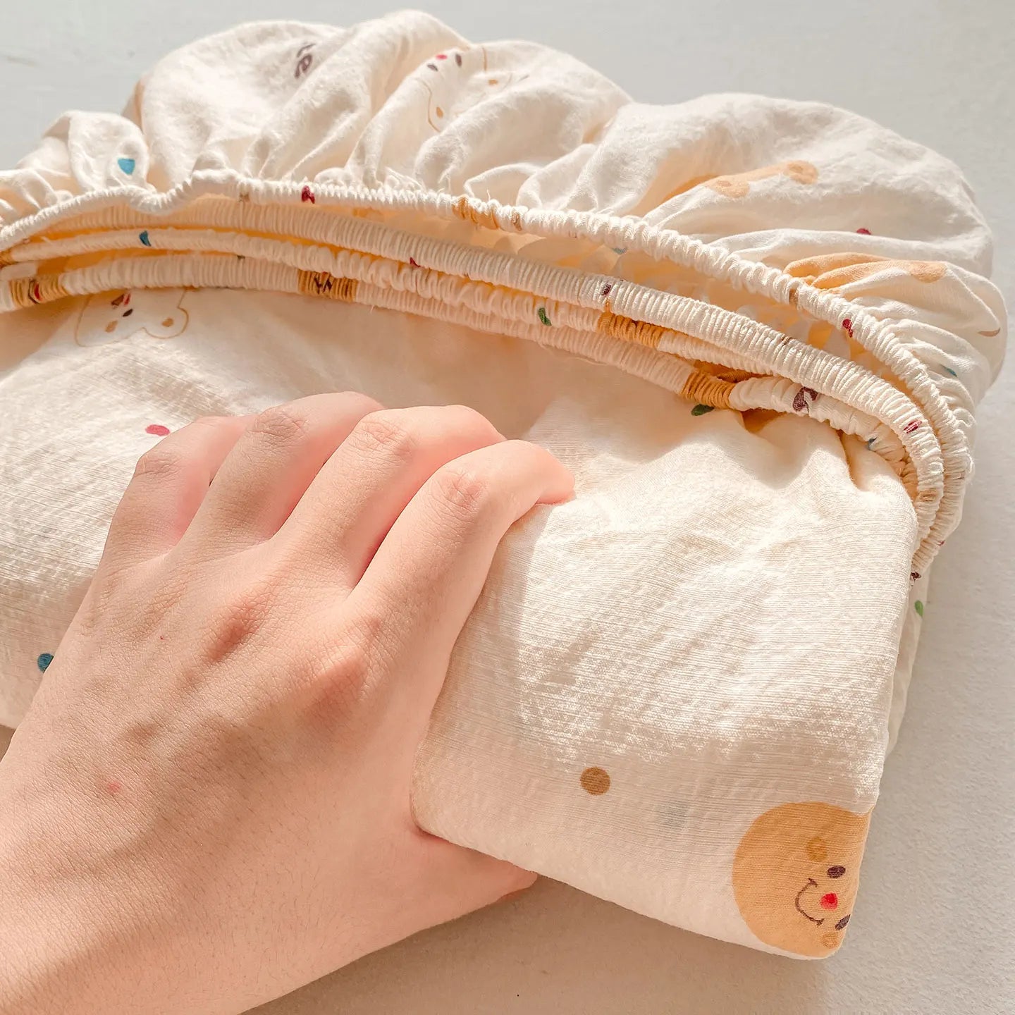 Washed Cotton Fitted Sheet with Elastic Bands Non Slip Adjustable Mattress Cover Printed  Pure Cotton  for Double King Queen