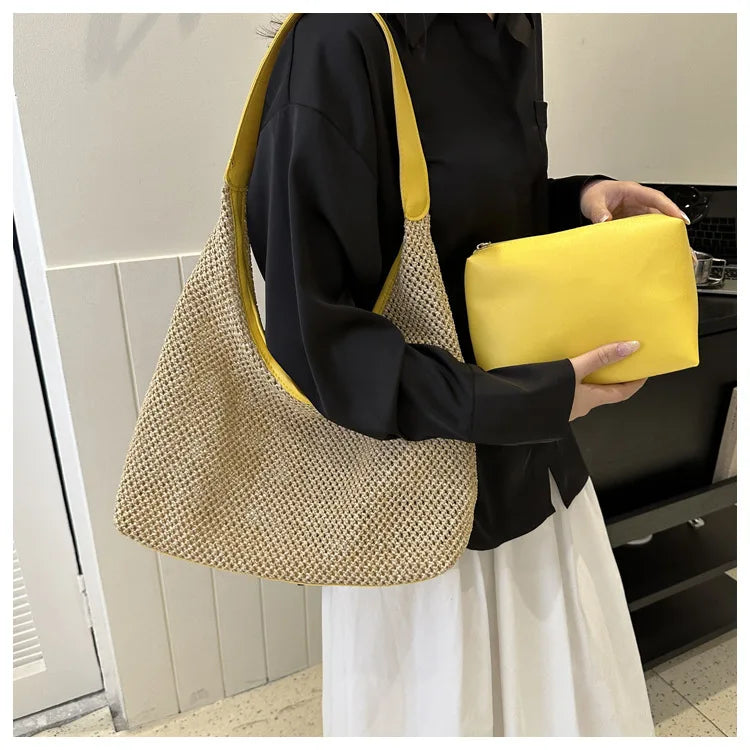 Casual Beach Summer Popular Woven Mother-in-law Bag 2024 Fashionable One-shoulder Seaside Travel Beach Straw Bag Drop Shipping