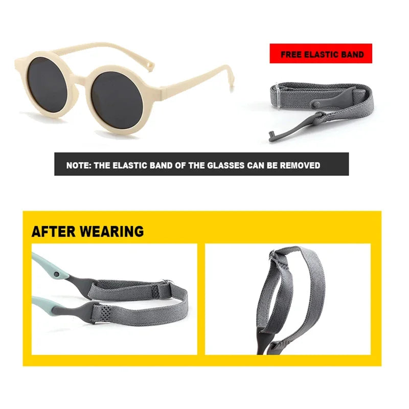 Baby Polarized Round Sunglasses Flexible Rubber Shades with Strap for Toddler Newborn Infant Ages 0-36 Months