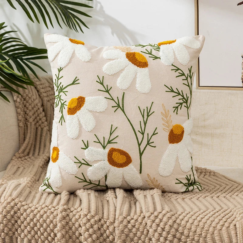 Embroidered Throw Pillow Cover 45x45cm Soft Cozy Cotton Outdoor Decorative Pillowcase Covers with Zipper for Couch Sofa Bedroom