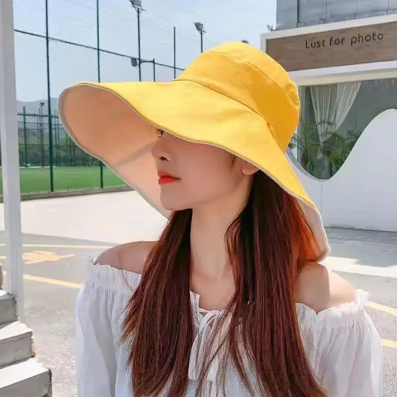 Wide Brim UPF 50+ Sun Hat Women Anti-UV Protection Hiking Fisherman Cap Fold Summer Solid Beach Hat 2023 Double sided Sun hat