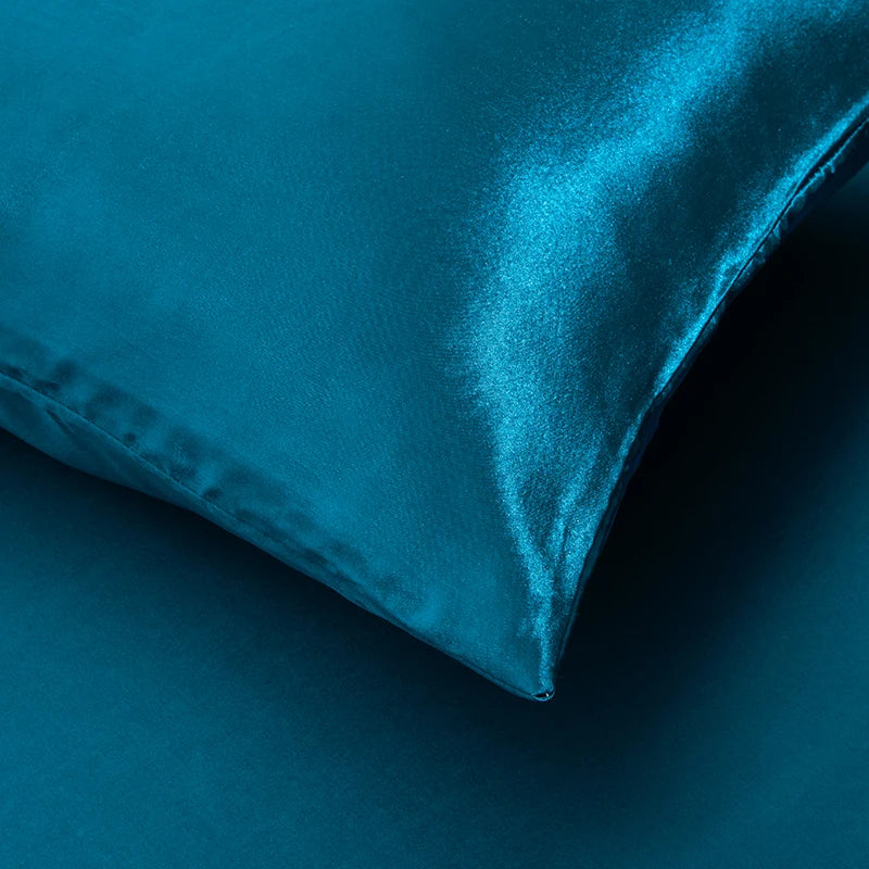 3pc Solid Color Fitted Sheet Set 1 bed sheet with 2 pillow cover Satin Fabric Soft Comfortable Breathble Bedding Set for Bedroom