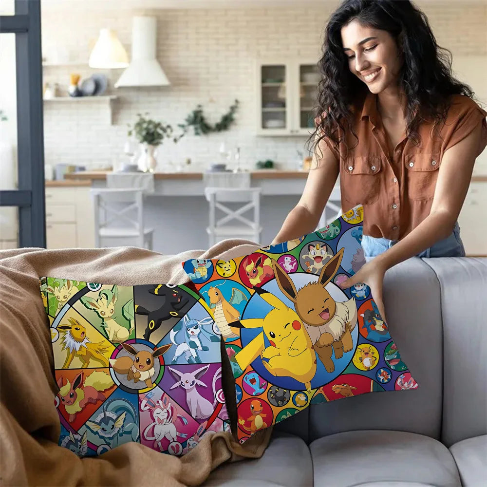 Anime P-Pokemon Pillow Covers Cartoon Sofa Decorative Home Double-sided Printing Short Plush Cute Cushion Cover