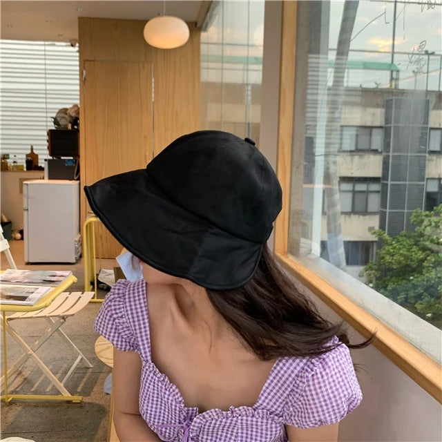 Women Summer Sunhat Cotton Ponytail Bucket Hat Outdoor Beach Adjustable Sun Visor Hats Solid Color Foldable Panama Fisherman Cap