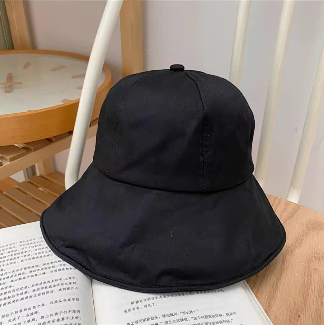 Women Summer Sunhat Cotton Ponytail Bucket Hat Outdoor Beach Adjustable Sun Visor Hats Solid Color Foldable Panama Fisherman Cap
