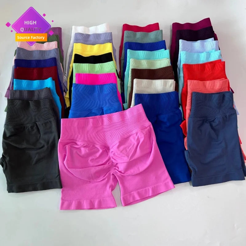 DF LOGO Seamless Gym Shorts Low Ribbed Band Yoga Shorts Scrunch Bum Workout Shorts Booty Stretch Fitness Clothes Running Shorts