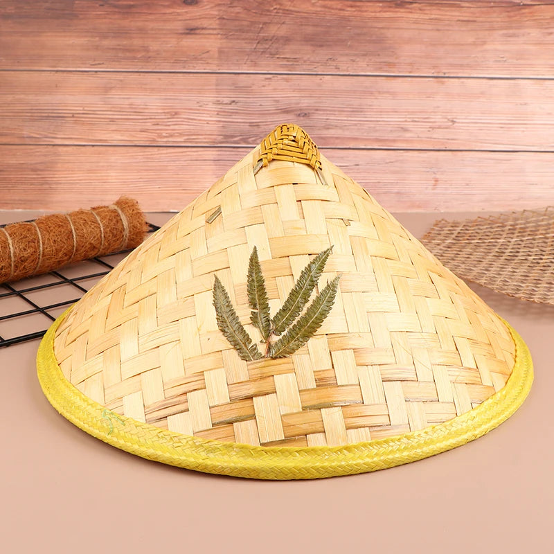 1PC Chinese Retro Bamboo Rattan Fisherman Hat Handmade Weave Straw Bucket Hat Tourism Rain Dance Props Cone Fishing Sunshade Hat