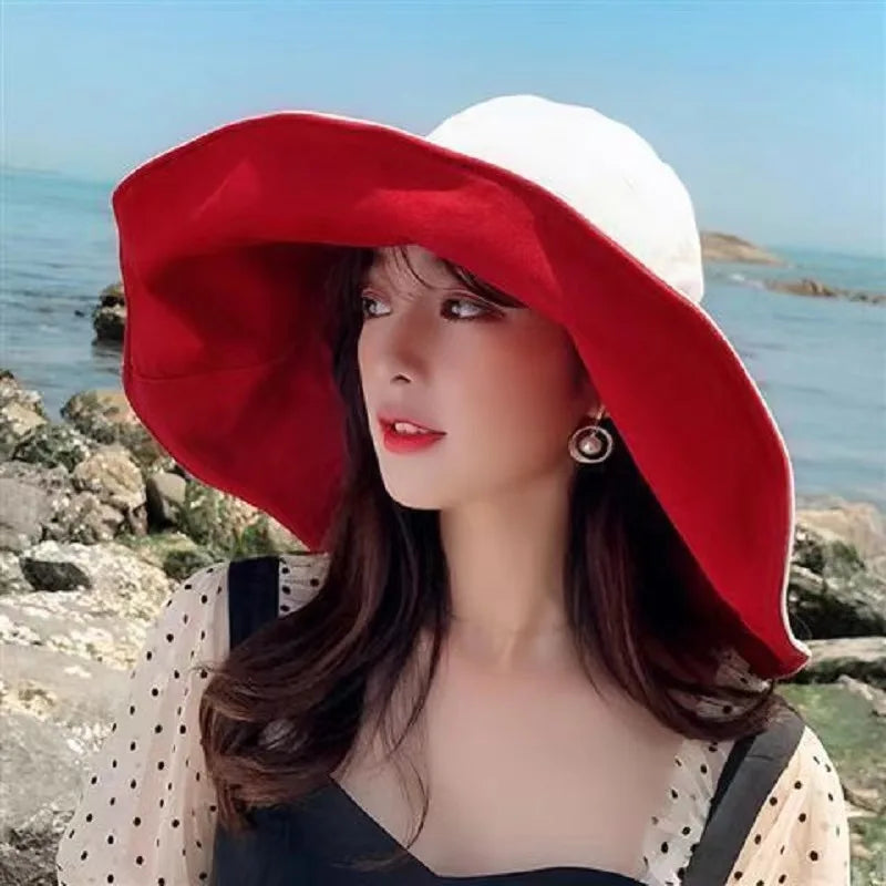 Wide Brim UPF 50+ Sun Hat Women Anti-UV Protection Hiking Fisherman Cap Fold Summer Solid Beach Hat 2023 Double sided Sun hat