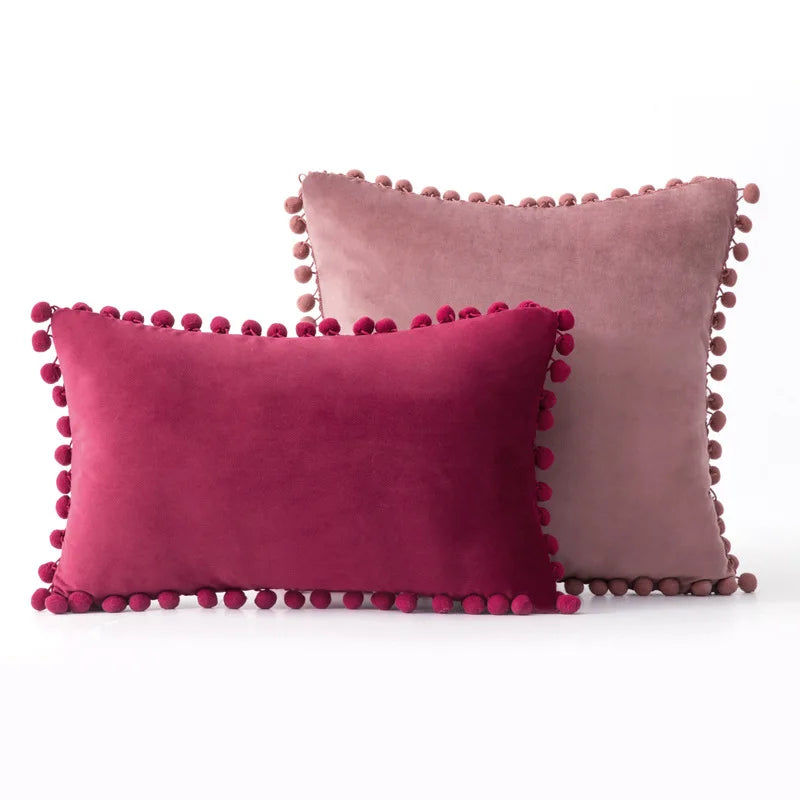 Velvet Throw Pillow Cover with Cute Pompom 30x50cm 45x45cm 50x50cm European Luxury Cushion Case for Christmas Gift Pillow Cover