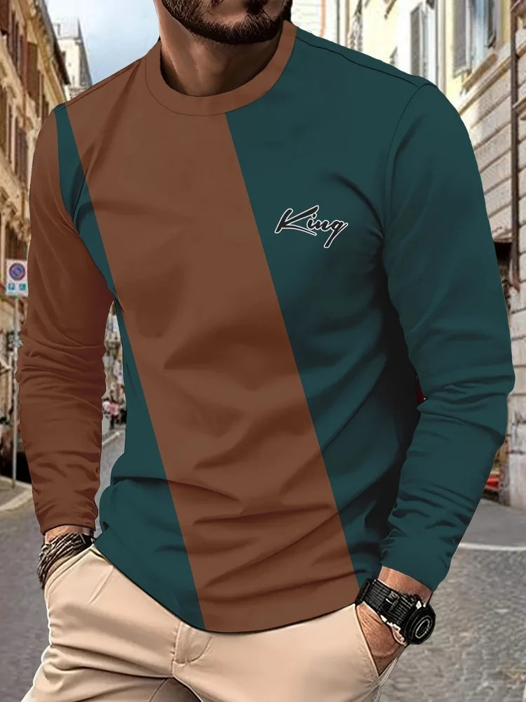 2025 New Men's Casual Long-sleeved Striped and Eagle Emblem Breathable Round-neck Long-sleeved T-shirt Multi-functional Clothing
