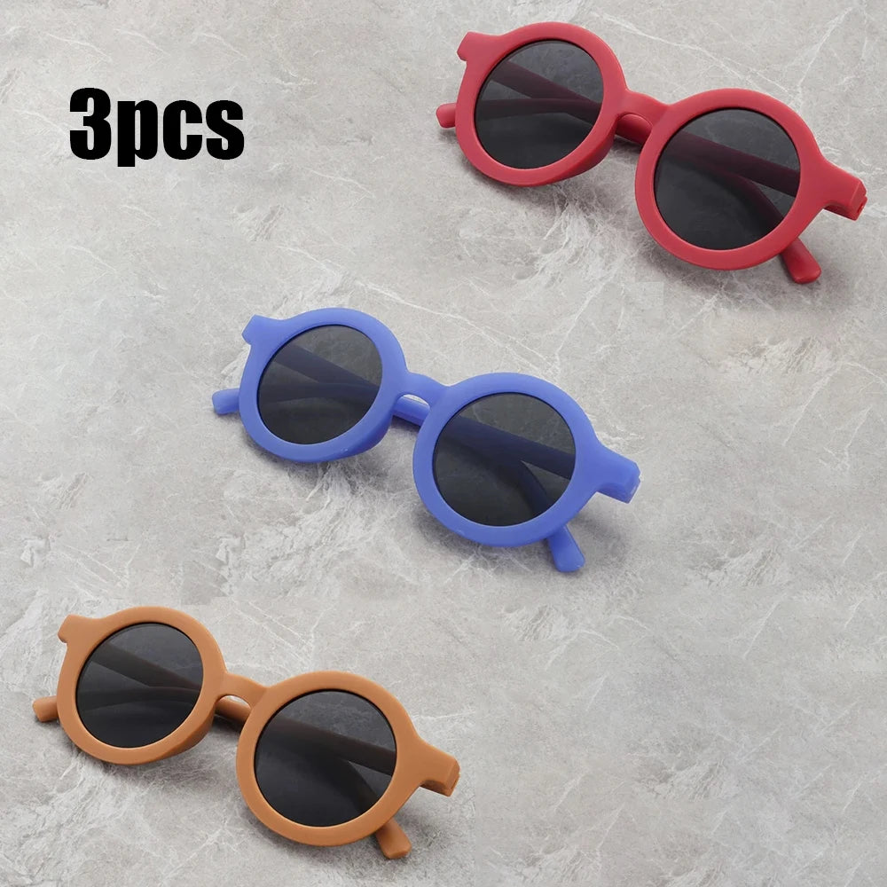 3PCS  New Children's Sunglasses Children's Fashion Trend Round Frame Sunglasses Photography Style Personalized Glasses