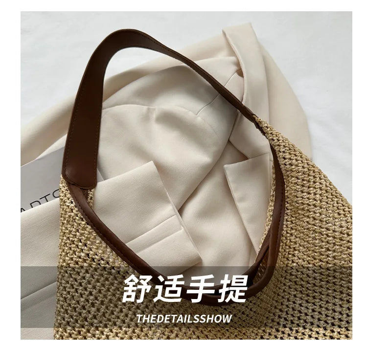 Casual Beach Summer Popular Woven Mother-in-law Bag 2024 Fashionable One-shoulder Seaside Travel Beach Straw Bag Drop Shipping