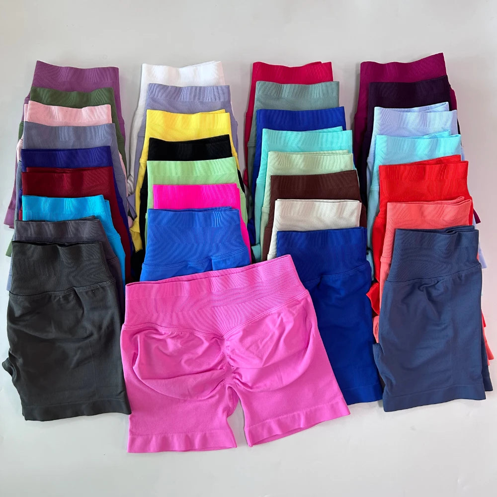 DF LOGO Seamless Gym Shorts Low Ribbed Band Yoga Shorts Scrunch Bum Workout Shorts Booty Stretch Fitness Clothes Running Shorts