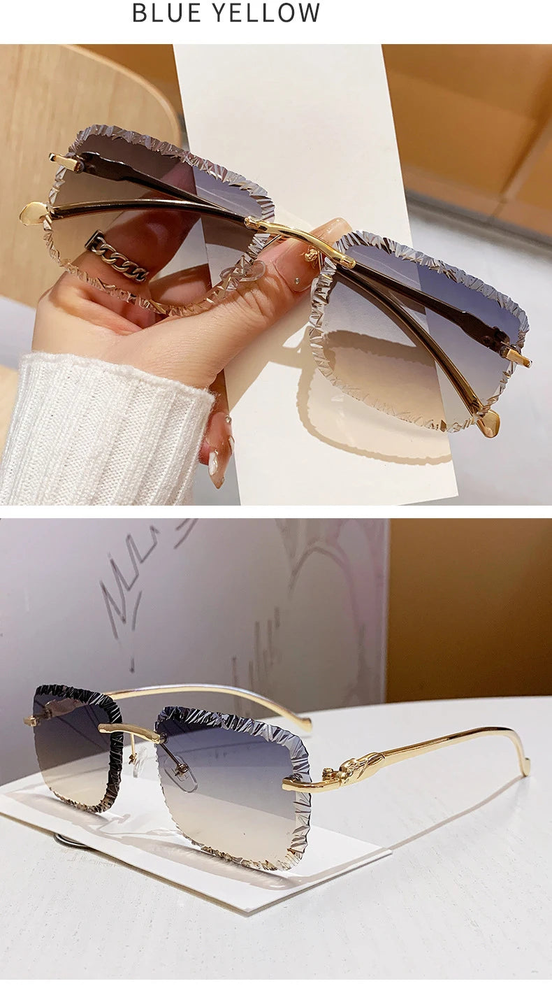 Fashion Luxury Brand Designer Sunglasses Women Men 2026 Leopard Rimless Vintage Elegant Shades Glasses Trendy Cute Sunglasses
