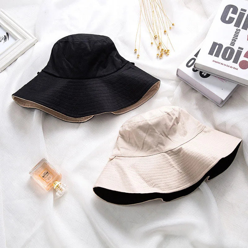 Wide Brim Women Double-sided Wear Bucket Hat Outdoor Foldable Sun Visor Panama Hats Girls Beach Travel Portable Fisherman Cap