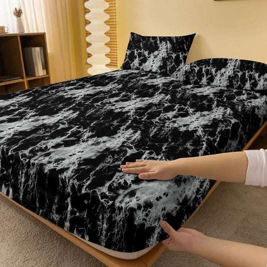 1 Simple modern Marble pattern printed matte Fitted Sheet, bedroom printed bed cover, bedding (excluding pillowcases)