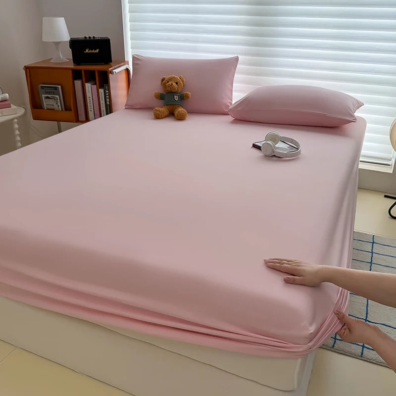Washed Fitted Sheet with Elastic Bands Non Slip Adjustable Mattress Cover for Single Double King Queen Bed 90x200 150x200 180