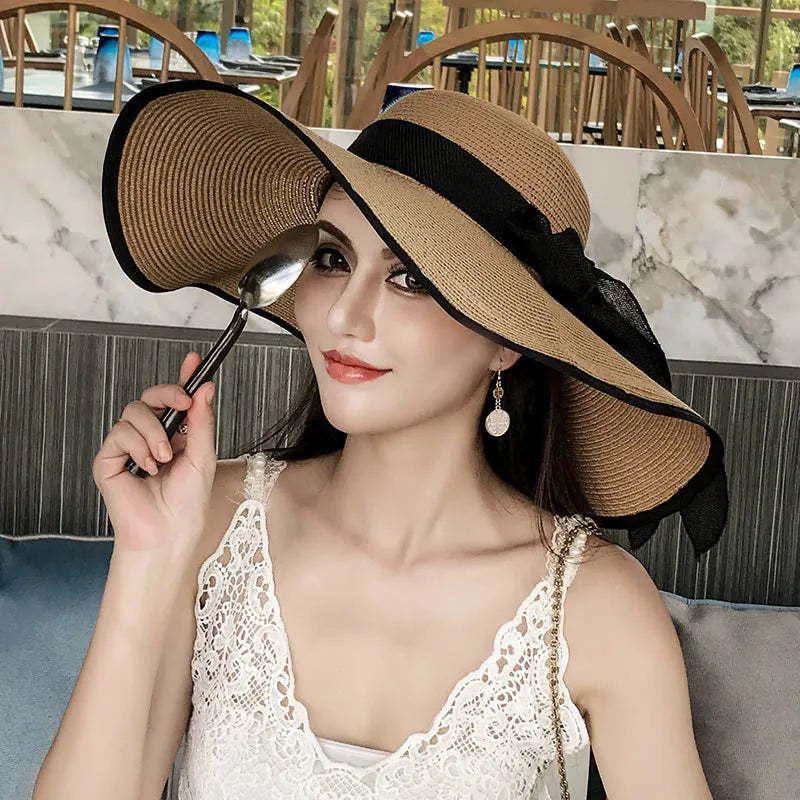 Women Hat Foldable Summer Straw Hat For Beach Travel Visors Female Face Protection UV Cut Bucket Cap Girl Sun Panama Wholesale