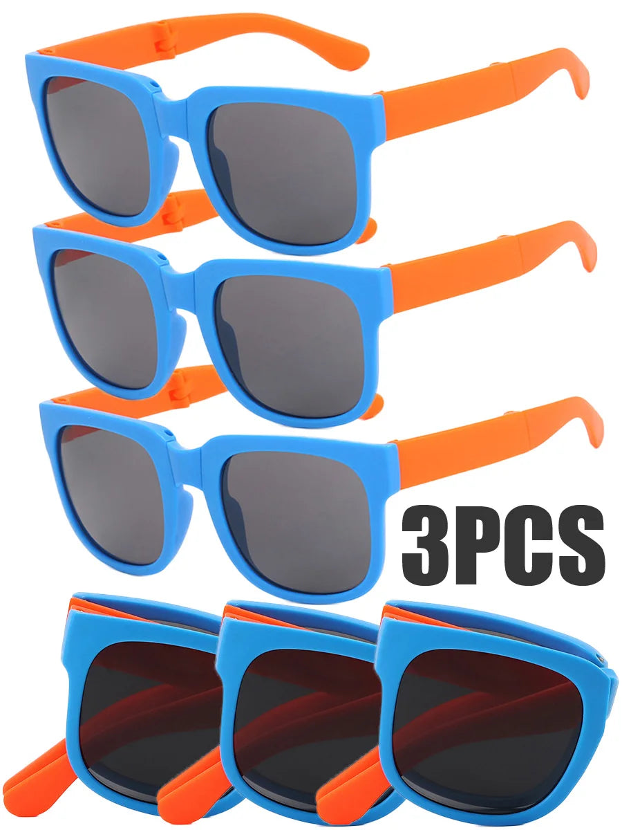 3PCS Foldable Pocket Sunglasses for Kids Boys Girls Outdoor Travel Goggle Shades Eyewear Square Frame UV Protection Sun Glasses