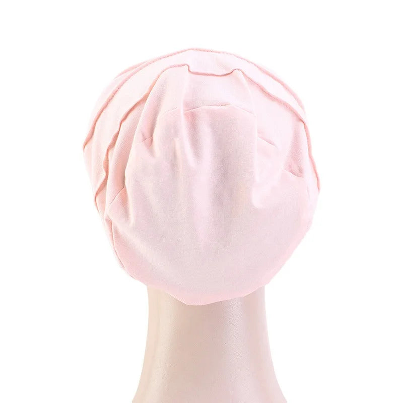 Women Stretch Beanie Chemo Cotton Hair Turban Hat Double-layer Soft Satin Lining Crinkled Hijab Inner Hijab Caps
