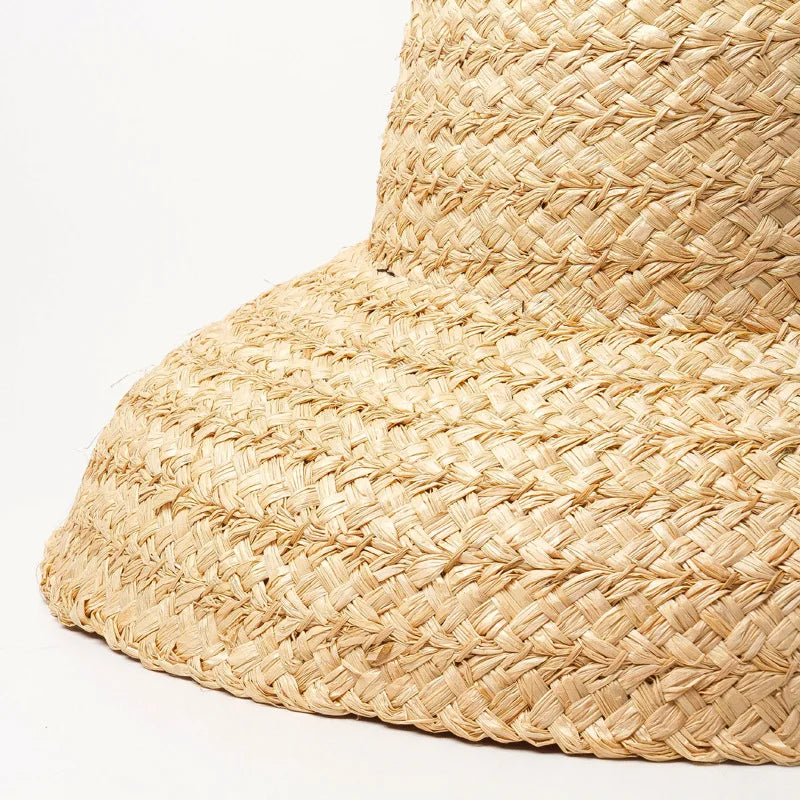 Hand-knitted Sun Hats Raffia Retro Summer Travel Sunscreen Beach Vacation Straw Hat with Lacing for Children Adult Holidays