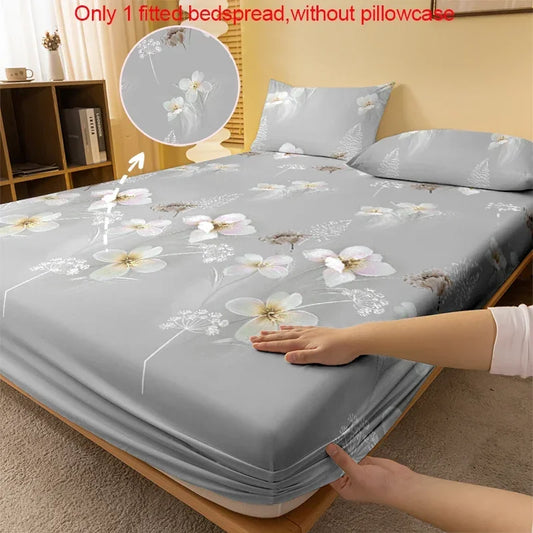 1 Simple modern Plant Flower printed matte Fitted Sheet, bedroom printed bed cover, bedding (excluding pillowcases)