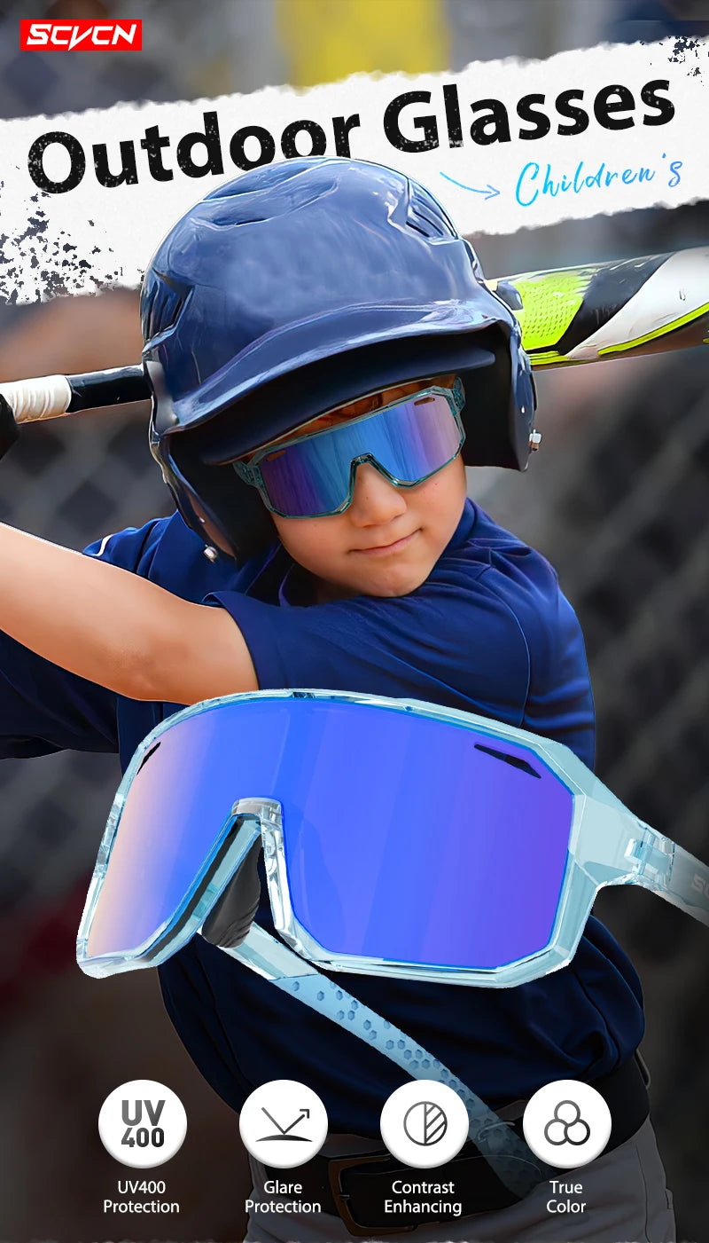 SCVCN Boys Bike Sunglasses Child Cycling Glasses for Kids UV400 Girls Small Size Glasses Fashion Outdoor Sports Protection 2024