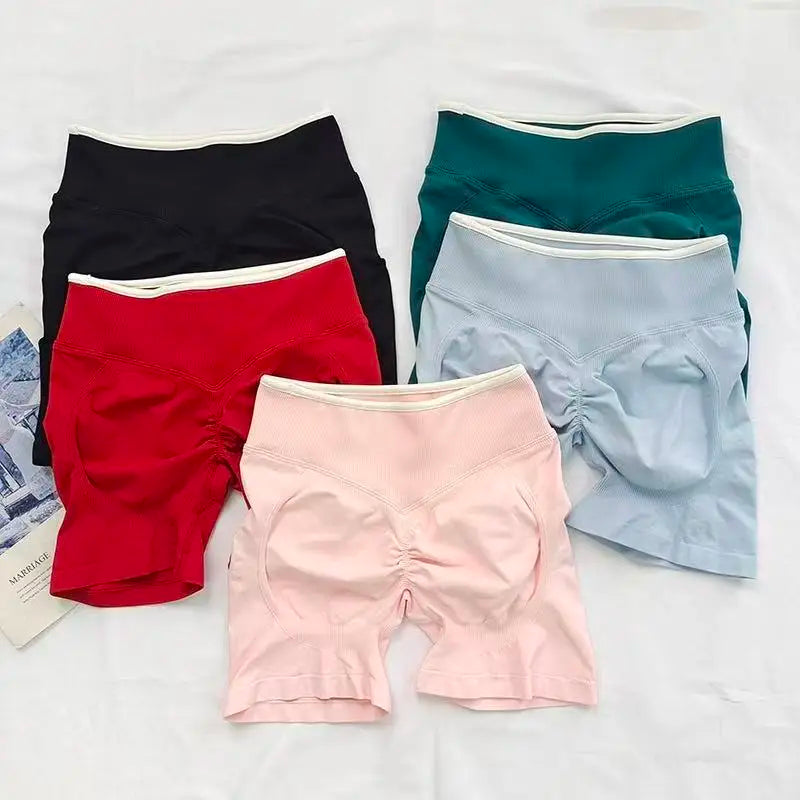 Sexy Seamless Color Blocked Yoga Shorts, Tight Fitting Peach Hip Lifting Sports, Women's Outdoor Running And Fitness Pants