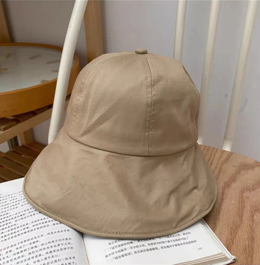 Women Summer Sunhat Cotton Ponytail Bucket Hat Outdoor Beach Adjustable Sun Visor Hats Solid Color Foldable Panama Fisherman Cap