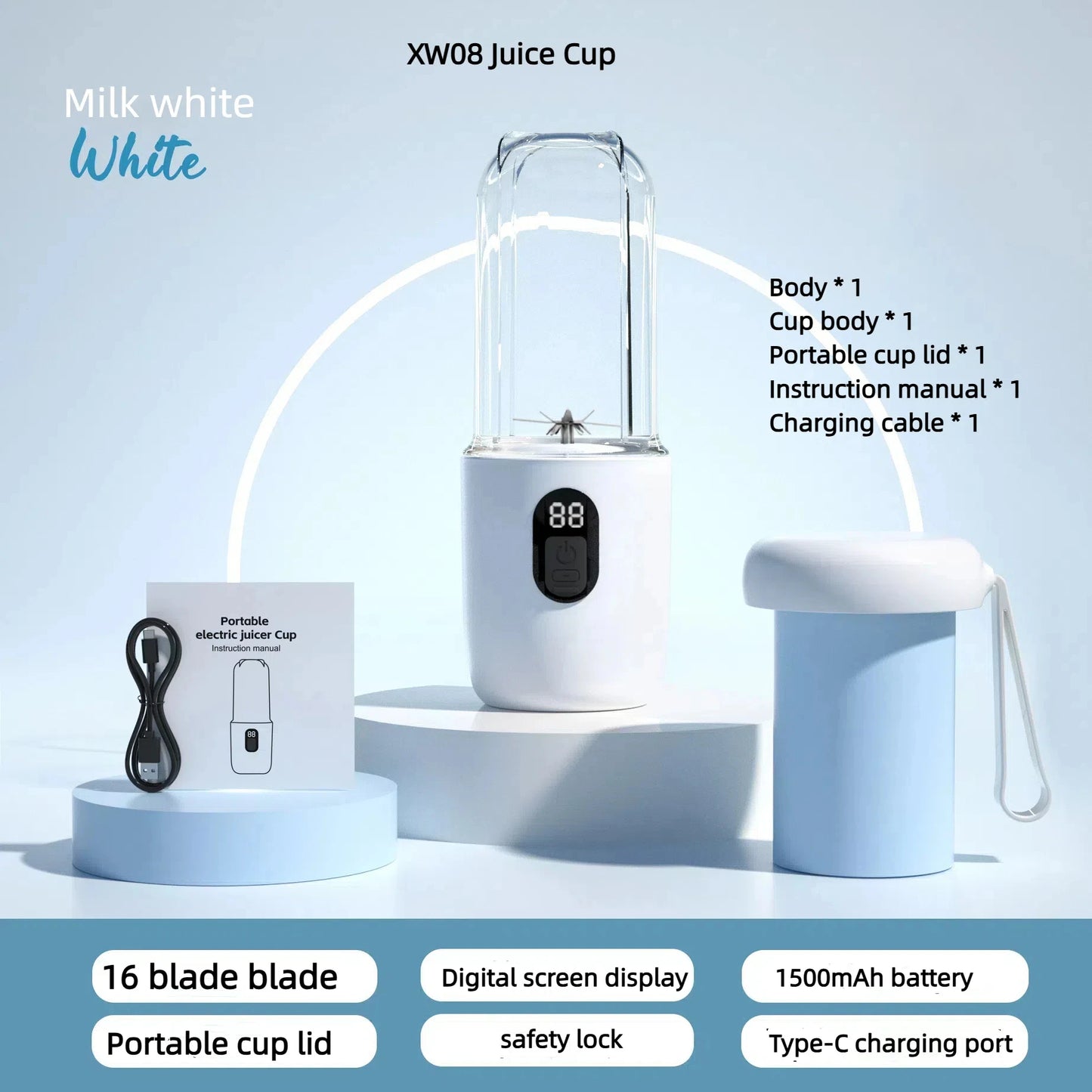 Portable Blender Bottle Electric 6 Blades Multifunction Juice Blender Fresh Juice Smoothie Blender Ice CrushCup Food Processor