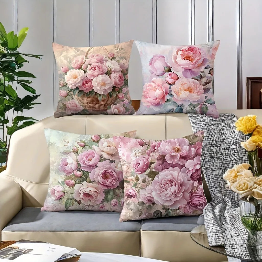 Enchanting Peony Pillow Cover: Soft Hues and Lush Floral Artistry, Sofa Chair Cushion Cover, Bedroom Room Decor