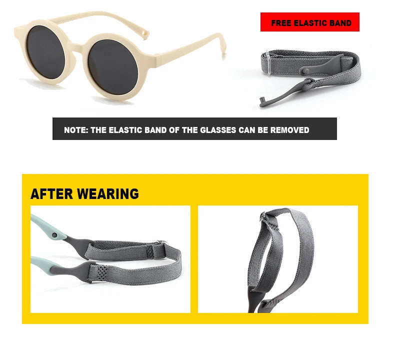 Baby Polarized Round Sunglasses Flexible Rubber Shades with Strap for Toddler Newborn Infant Ages 0-36 Months