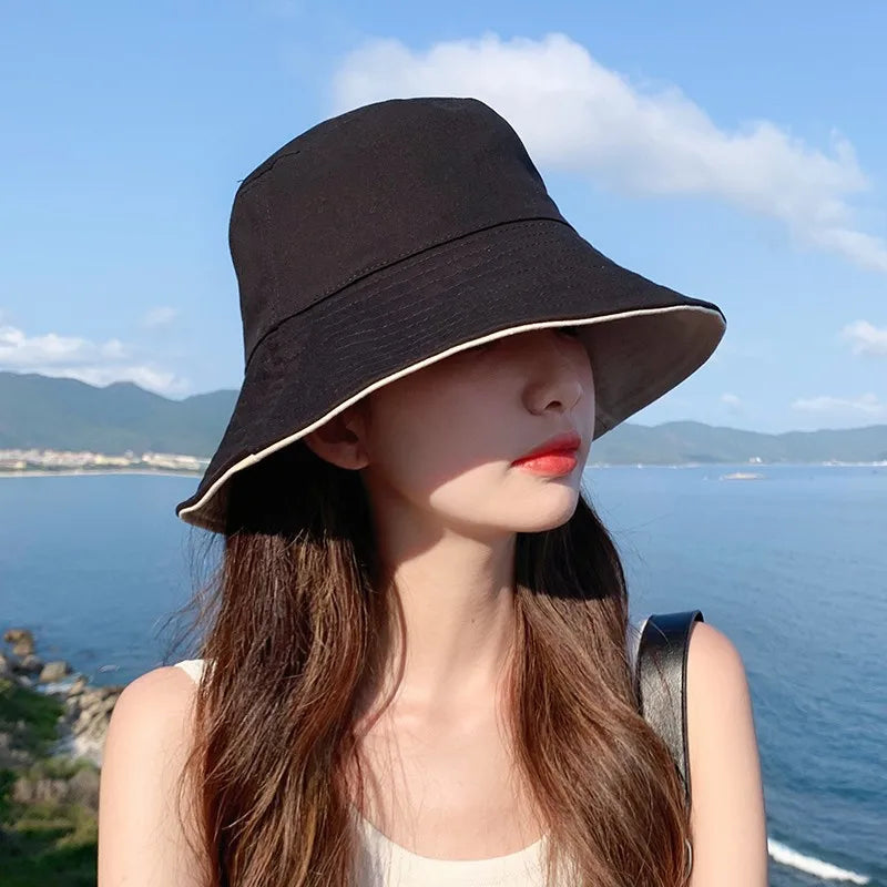 Wide Brim Women Double-sided Wear Bucket Hat Outdoor Foldable Sun Visor Panama Hats Girls Beach Travel Portable Fisherman Cap