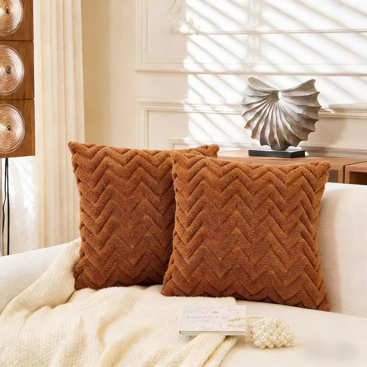 2pcs artificial plush wave pattern Throw Pillow Covers, suitable for various occasions such as bedding and home decoration