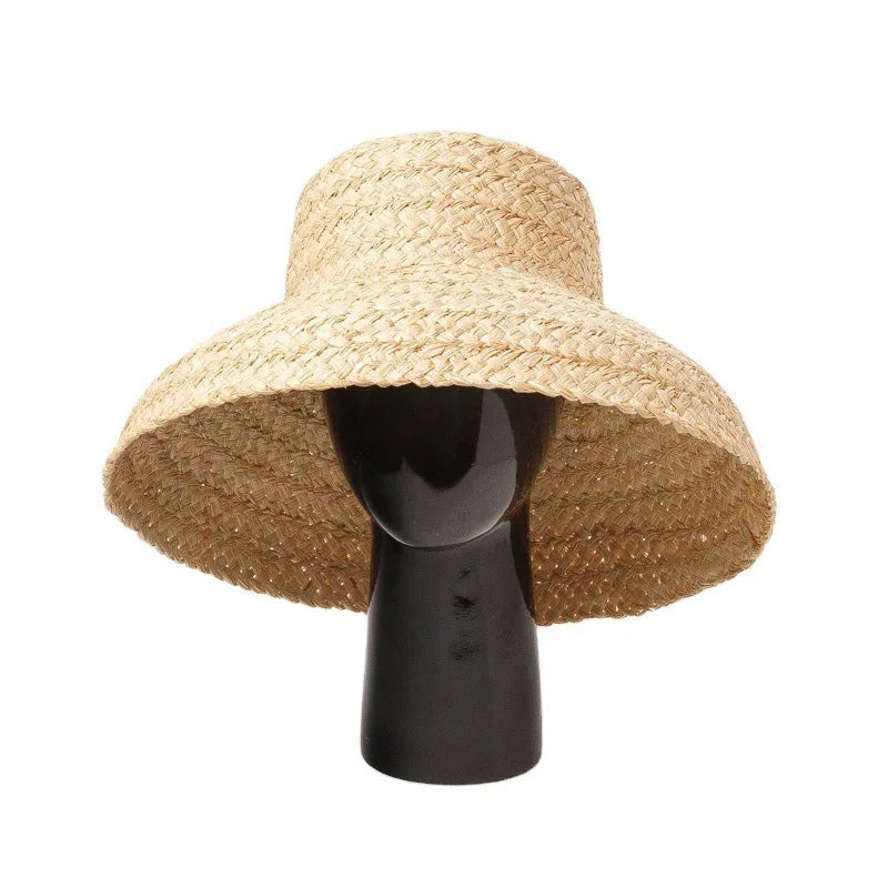 Hand-knitted Sun Hats Raffia Retro Summer Travel Sunscreen Beach Vacation Straw Hat with Lacing for Children Adult Holidays