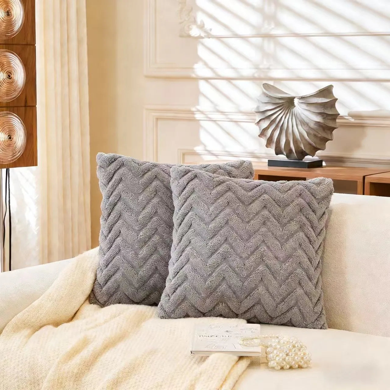 2pcs artificial plush wave pattern Throw Pillow Covers, suitable for various occasions such as bedding and home decoration