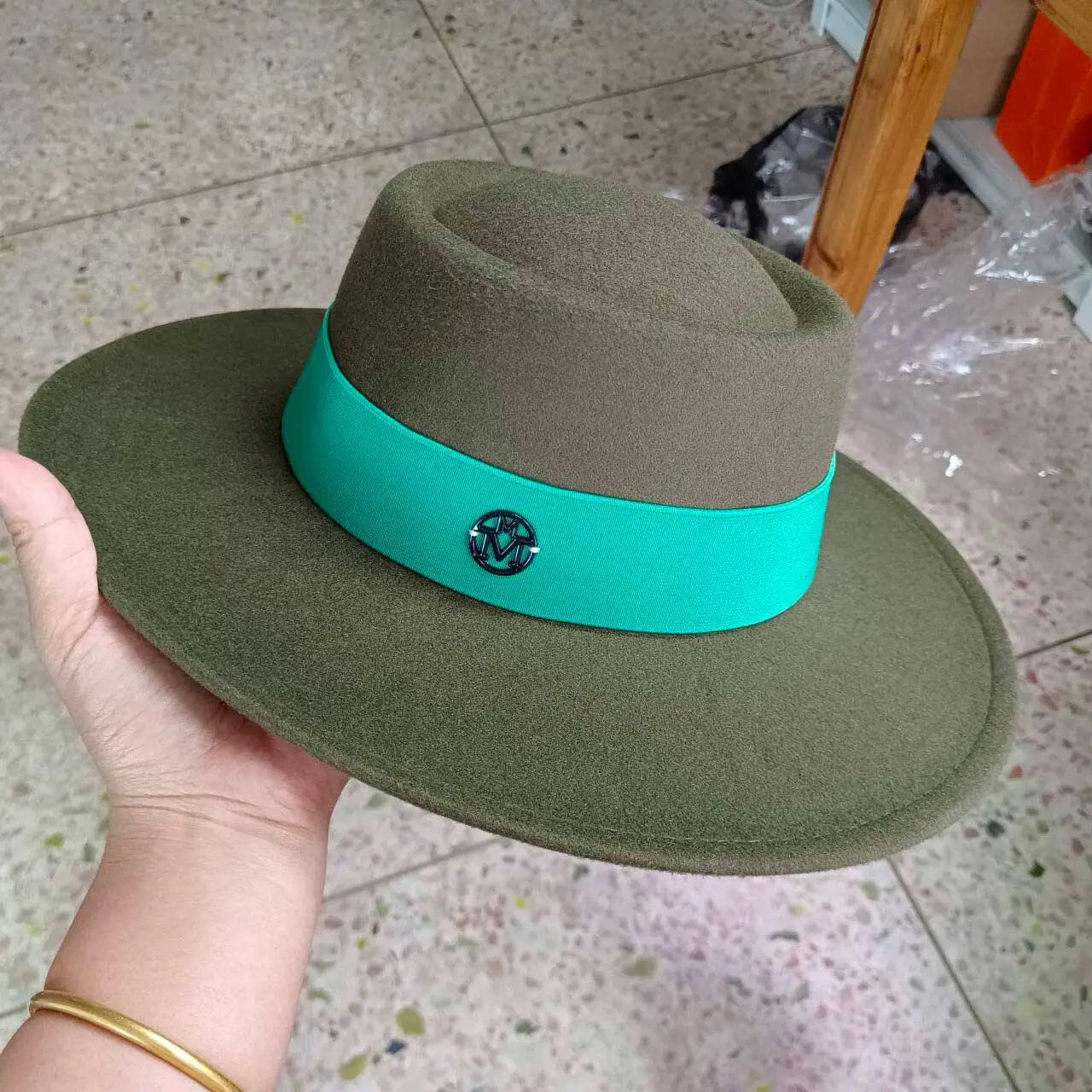 French felt hat Flat-top  Autumn and winter felt hats Letter accessories women's wide-brimmed hat sombrero fedora  sombrero