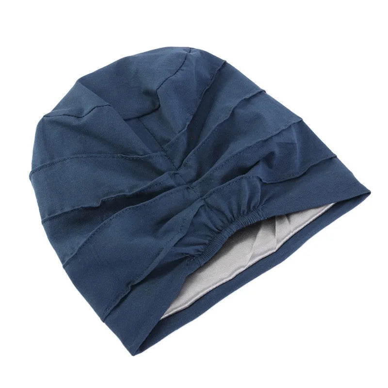 Women Stretch Beanie Chemo Cotton Hair Turban Hat Double-layer Soft Satin Lining Crinkled Hijab Inner Hijab Caps