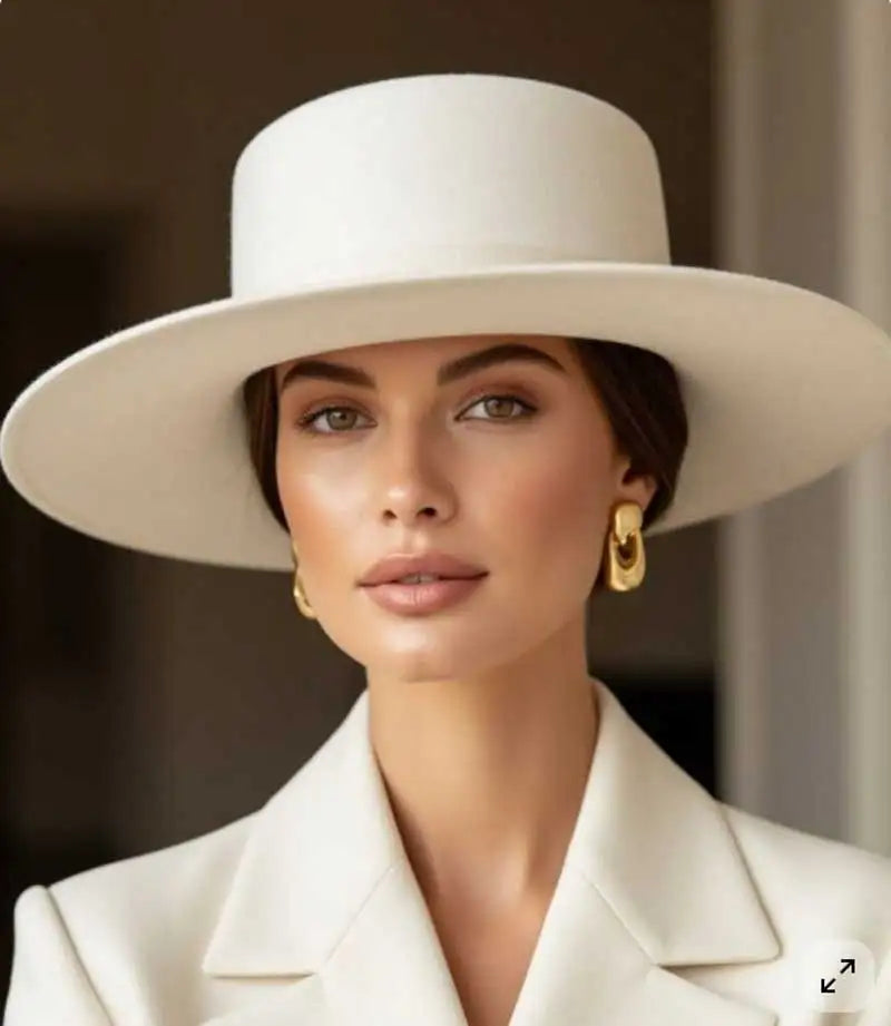French felt hat Flat-top  Autumn and winter felt hats Letter accessories women's wide-brimmed hat sombrero fedora  sombrero